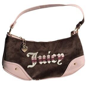 Juicy Couture Y2K Shoulder Bag Chocolate Brown Dusty Blush Pink Gold Hardware Re